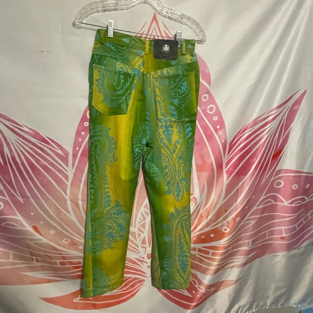 Votre Nom Green and Yellow Patterned Women Jeans